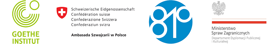 logotyp Goethe Institut, logotup Ambasady Szwajcarii w Polsce, logotyp 810, logotyp Ministerstwa Spraw Zagranicznych